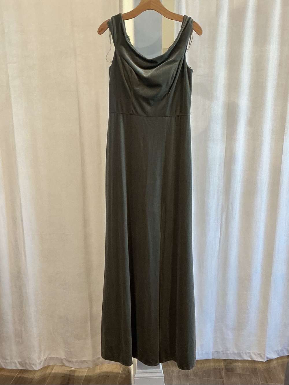 Sleeveless Cowl Neck Maxi Dress in Olive Green
